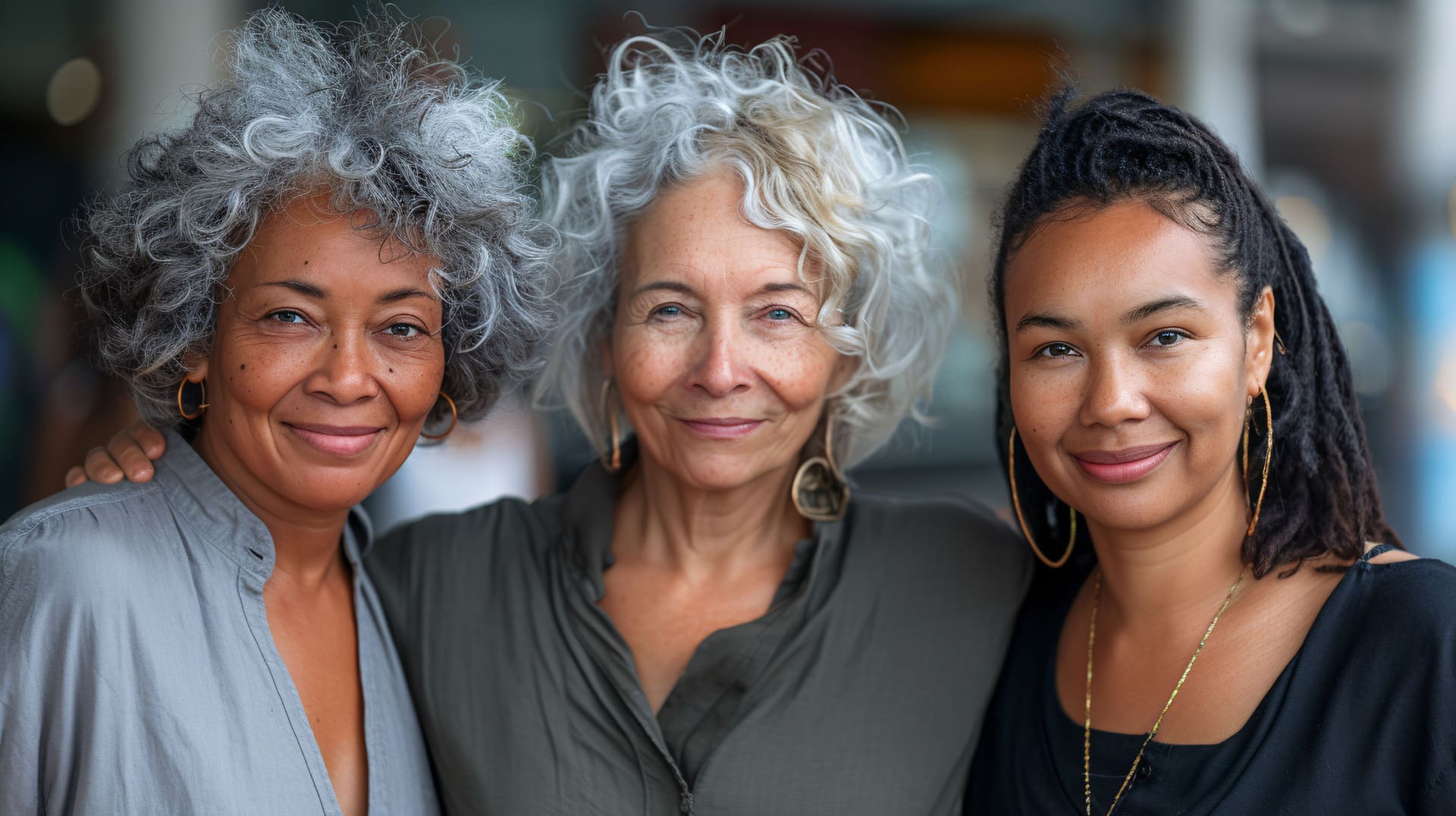 3 reife Frauen lächeln in die Kamera