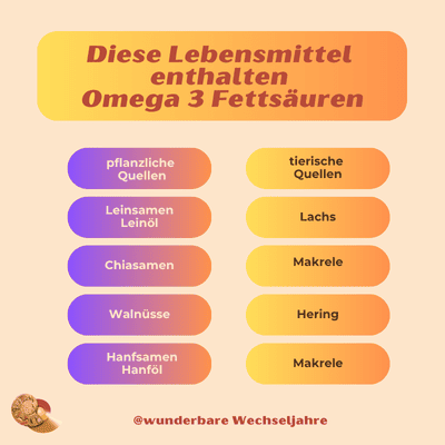 Auflistung, welche Lebensmittel Omega 3 Fettsäuren enthalten - Leinöl, Chiasamen, Walnüsse, Kaltwasserfische (Lachs, Hering, Makrele)